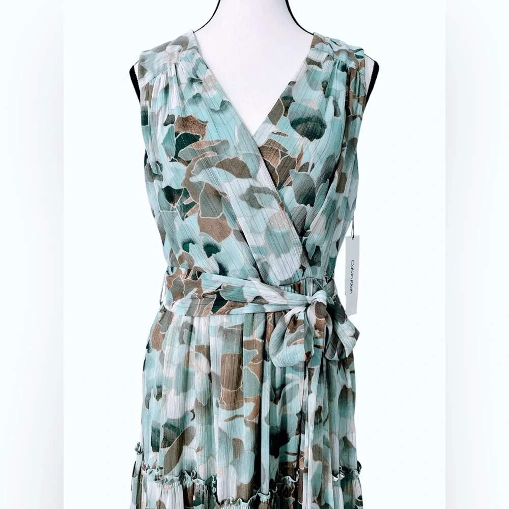 Calvin Klein Green Floral Tiered Maxi Dress | NWT | Size 10 - Picture 4 of 10